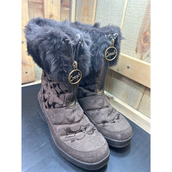 Coach Faith Brown Signature Fur-Lined Winter Boots Womens Size 8.5 - Picture 2 of 10